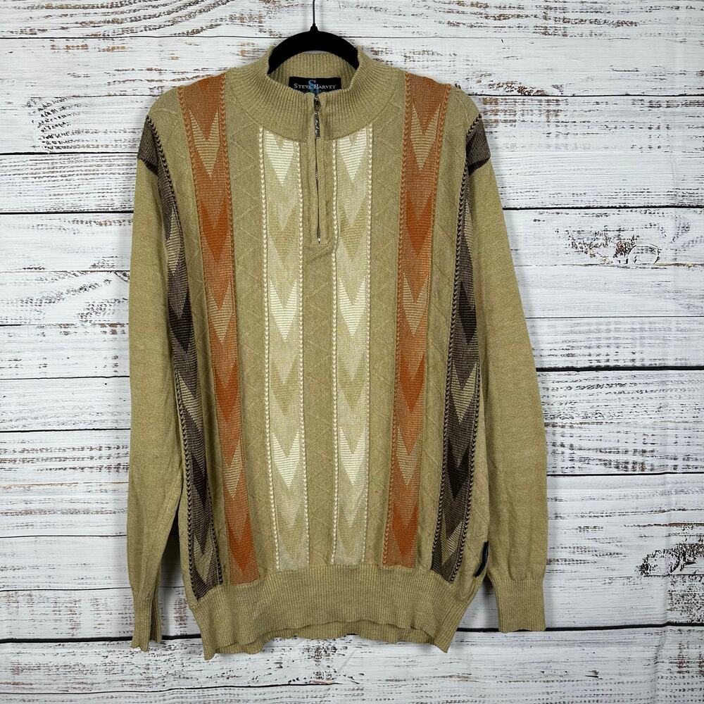 Mens Steve Harvey Celebrity Edition 1/4 Zip Tan Brown Sweater Elbow Patches Sz L